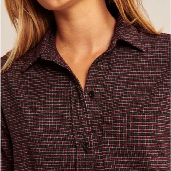 Abercrombie & Fitch Flannel Shirt Oversized Soft A&F Gray Black Red Small - Picture 2 of 12